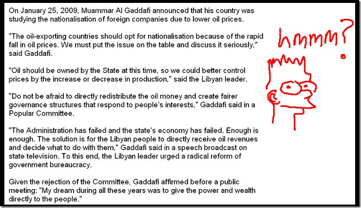 Gaddafi Comments on Nationalixation of oil.